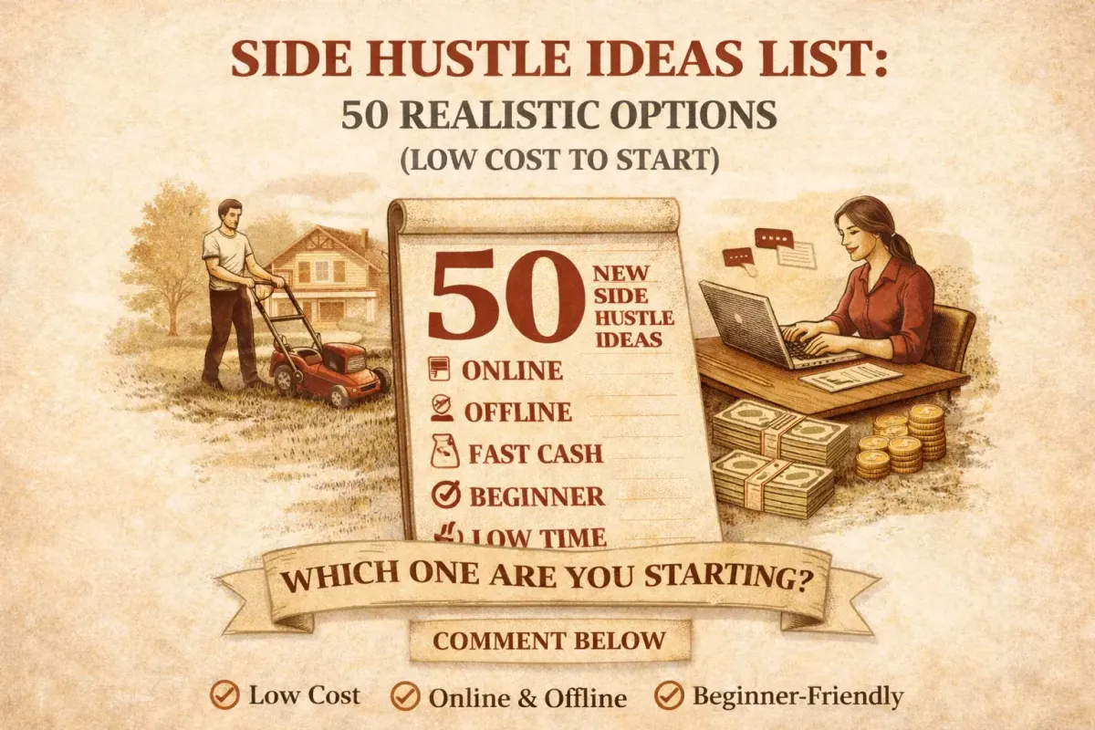 Side Hustle Ideas List: 50 Realistic Options (Low Cost to Start)